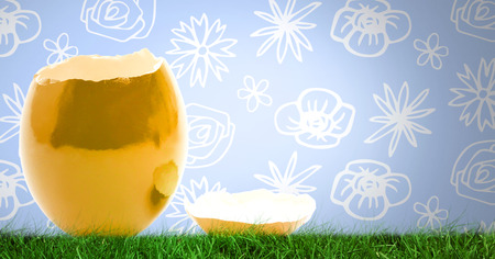 Digital composite of Cracked Easter egg in front of pattern