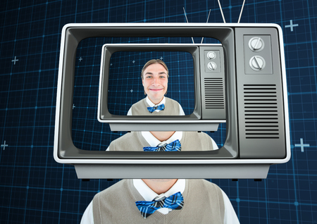 Digital composite of Happy freak men with tv head