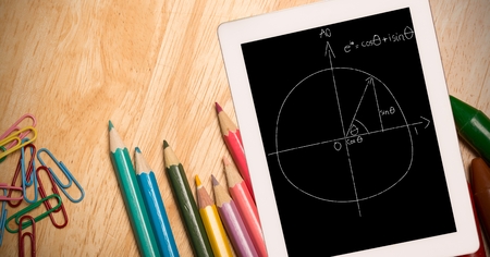 Digital composite of Diagram on tablet PC by colored pencils