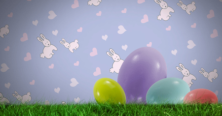 Digital composite of Easter eggs in front of pattern