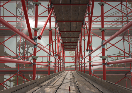 Digital composite of 3D red scaffolding from insideの写真素材