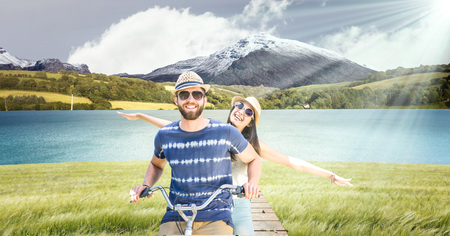 Digital composite of Couple in the lakeの写真素材