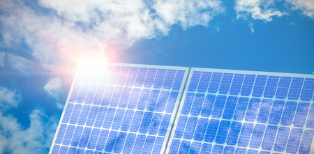 Digital composite of 3d solar panel against graphic background
