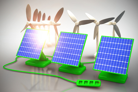 Digital composite of 3d solar panel against graphic backgroundの写真素材