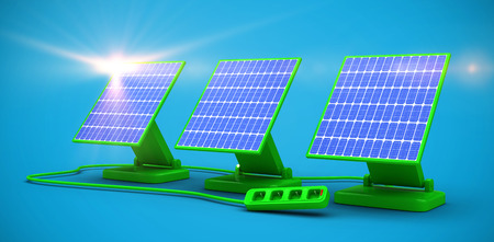 Digital composite of 3d solar panel against graphic backgroundの写真素材