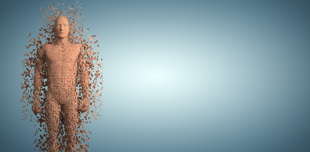 Full length of digital pixelated brown 3d man against grey vignetteの写真素材