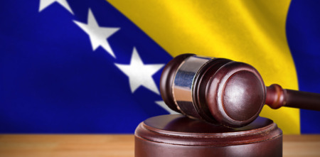 Hammer and gavel against 3d against bosnia herzegovina national flagの写真素材
