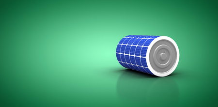 3d illustration of blue solar battery against green vignetteの写真素材