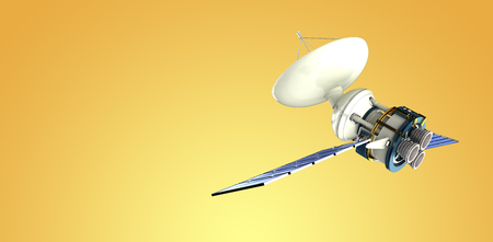 Digitally generated image of 3d solar power satellite against yellow vignetteの写真素材
