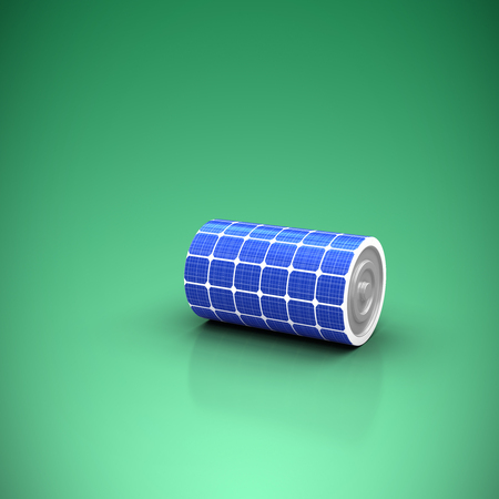 3d image of solar power battery against green vignetteの写真素材