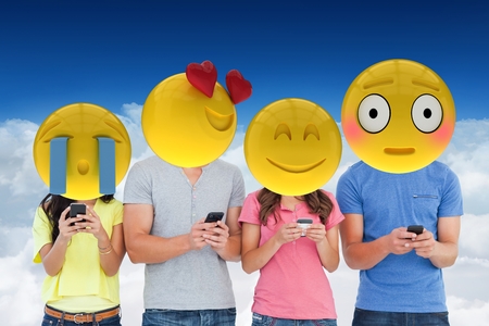 Digital composite of Composite image of happy family with smileysの写真素材