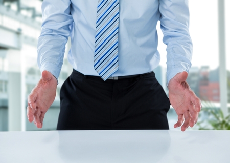 Digital composite of Composite image of smiling businessman standingの写真素材