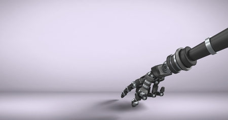 Digital composite of  Robot hand pointing with purple backgroundの写真素材