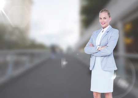 Digital composite of Business woman, hand folded in a bridgeの写真素材