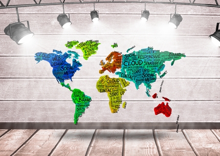 Digital composite of Colorful Map  under spotlightsの写真素材