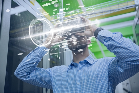 Digital composite of Composite image of businessman using virtual reality
