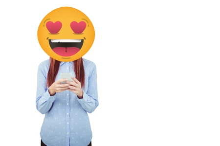 Digital composite of Composite image of woman and smiley drawingの写真素材