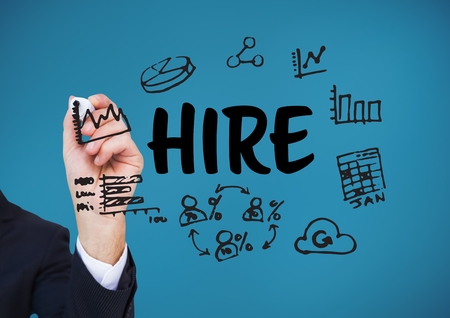 Digital composite of Hand drawing hire graphic. Blue backgroundの写真素材