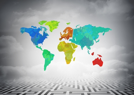 Digital composite of Colorful Map with cloud backgroundの写真素材
