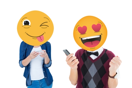 Digital composite of Composite image with people and smileysの写真素材