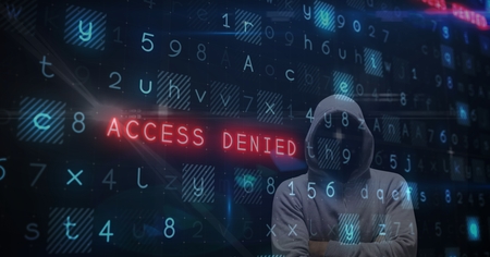 Digital composite of Digital composite image of hacker with access denied textの写真素材