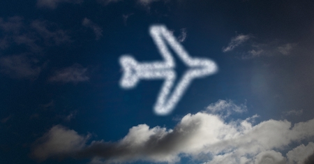 Digital composite of Digital composite image of airplane shape in skyの写真素材