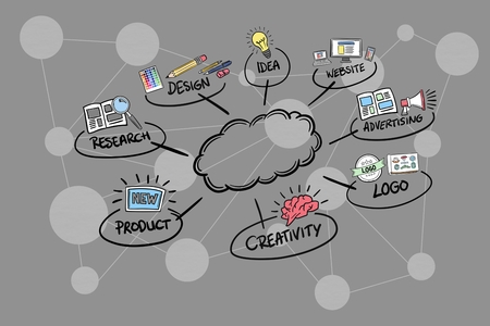 Digital composite of Digitally generated image of cloud amidst various icons
