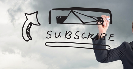 Digital composite of Hand of business person drawing mock ups of websitesの写真素材