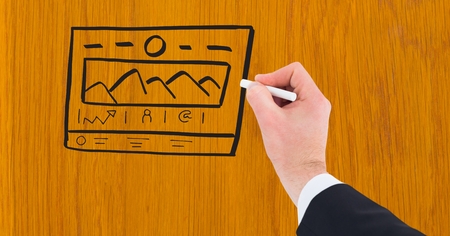 Digital composite of Hand drawing mock ups of website