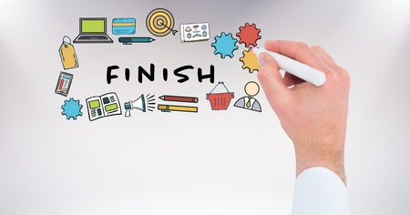 Digital composite of Hand drawing icons with finish textの写真素材