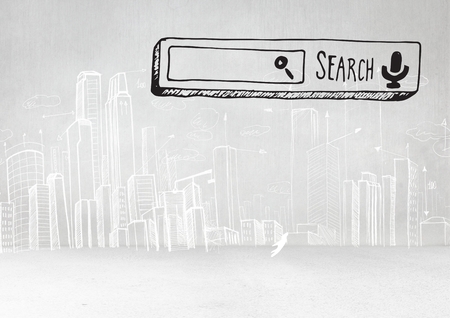 Digital composite of Search Bar with bright city drawings backgroundの写真素材