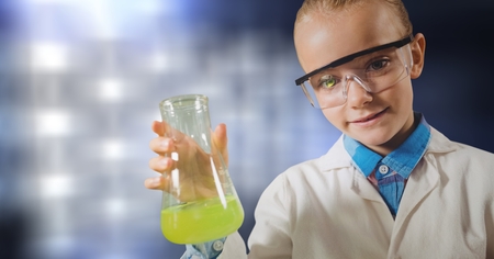 Digital composite of Little scientist holding chemical in flask