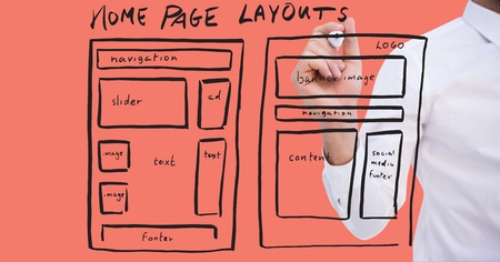 Digital composite of Hand drawing mock ups of websiteの写真素材