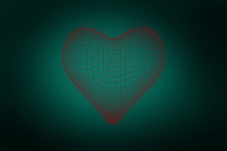 3d illustration of heart shape  against green background with vignetteの写真素材