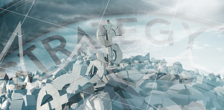 Grey rocks  against strategy text with graphs and navigational compassの写真素材