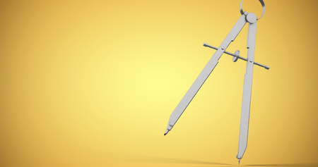 3D image of drawing compass against yellow vignetteの写真素材