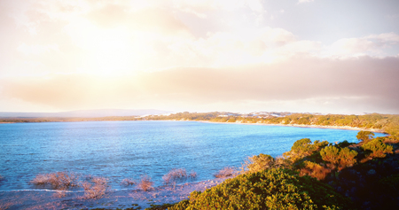 Idyllic view of sea against clear skyの写真素材