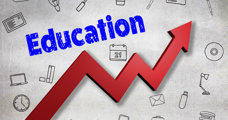 Digitally generated image of Education text  against black wallの写真素材