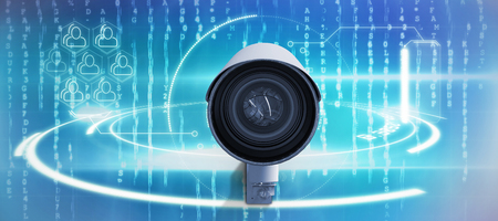 CCTV camera against genes diagram on white background