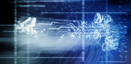 technology against key shape against electric circuitの写真素材