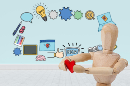 Composite image of various icons against gray flooring and wallの写真素材