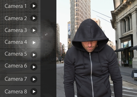 Digital composite of Criminal man on Security Camera App Interface street
