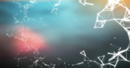 Digital composite of White network against blurry blue and red background