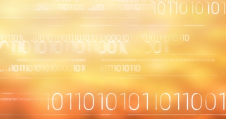 Digital composite of White binary code against orange bokehの写真素材