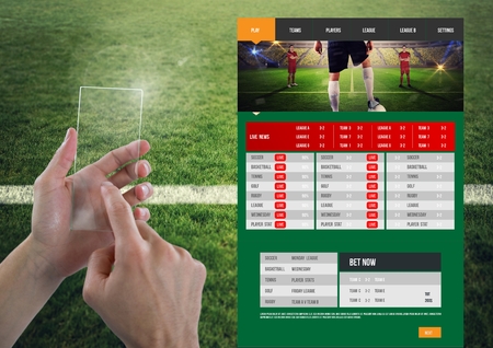 Digital composite of Hand touching a Betting App Interface pitchの写真素材