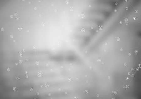 Digital composite of White network against blurry grey stairsの写真素材