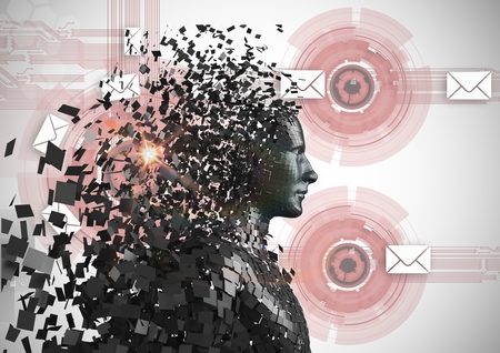 Digital composite of Scattered 3d human over abstract backgroundの写真素材
