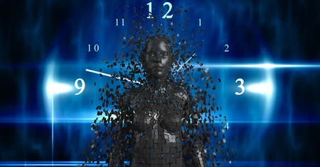 Digital composite of Digital composite image of 3d female over clock