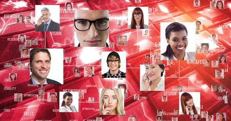 Digital composite of Digital composite image of smiling multi-ethnic peopleの写真素材