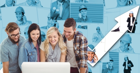 Digital composite of Business people using computer against graphの写真素材